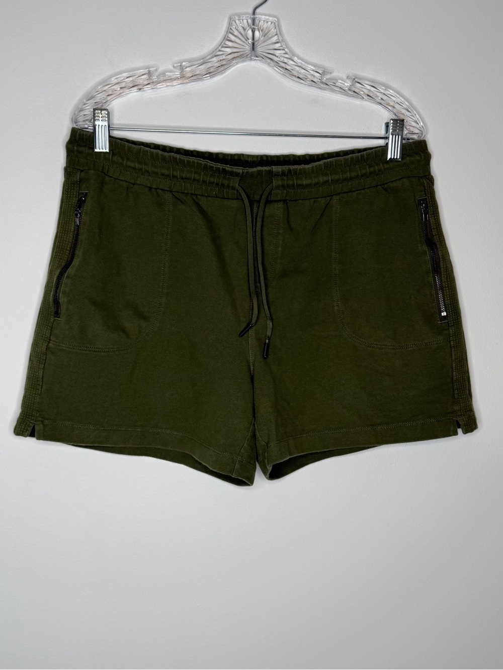 Athletic Works Olive Zippered Pocket Cotton Blend Shorts